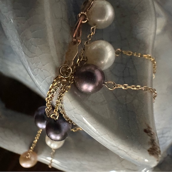 Solid 10kt  Gold Akoya Pearl Station Necklace - Picture 9 of 13